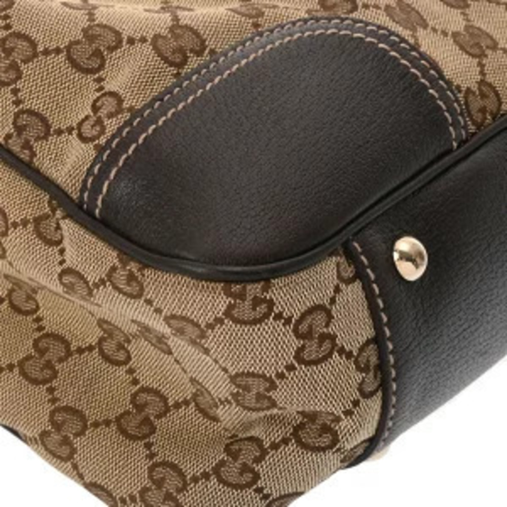 Gucci Beige Ebony Tote Canvas GG Bag Brown Leather - Picture 6 of 9